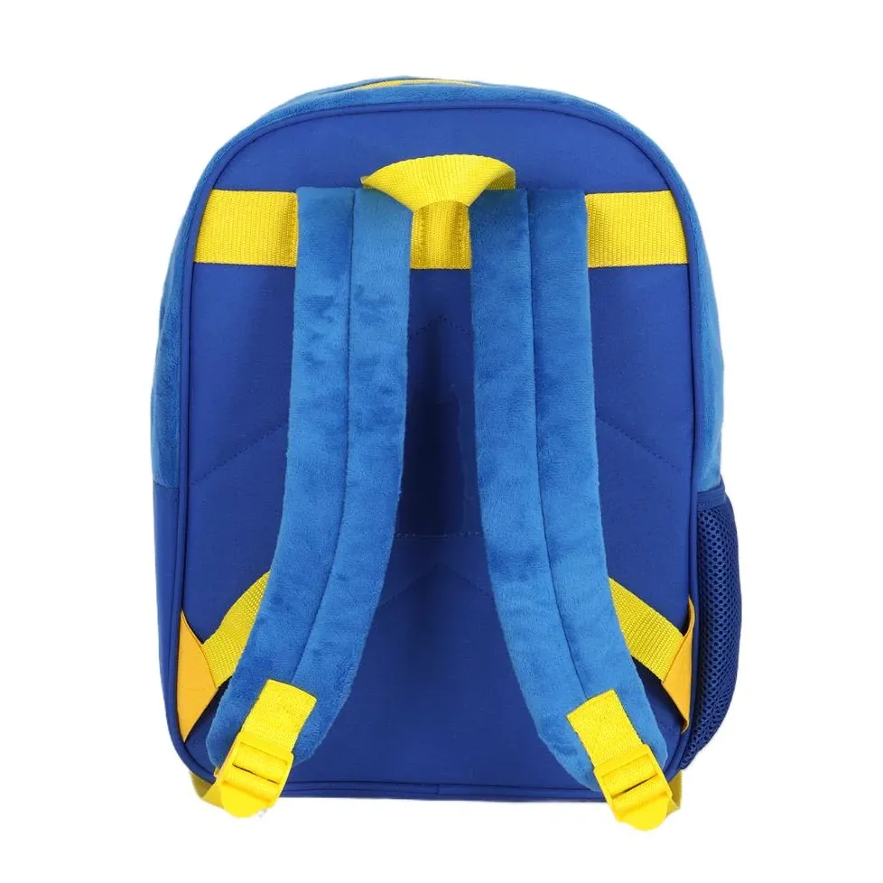 Vista traseira da mochila infantil Luxcel com alças acolchoadas e alça superior para transporte